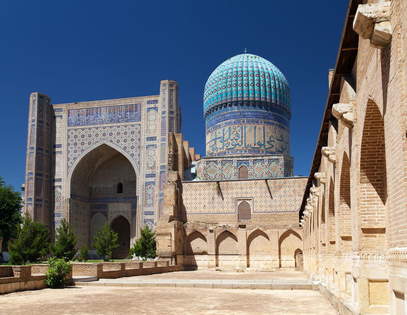 View of the Bibi-Khanym Mosque in Samarkand, Uzbekistan